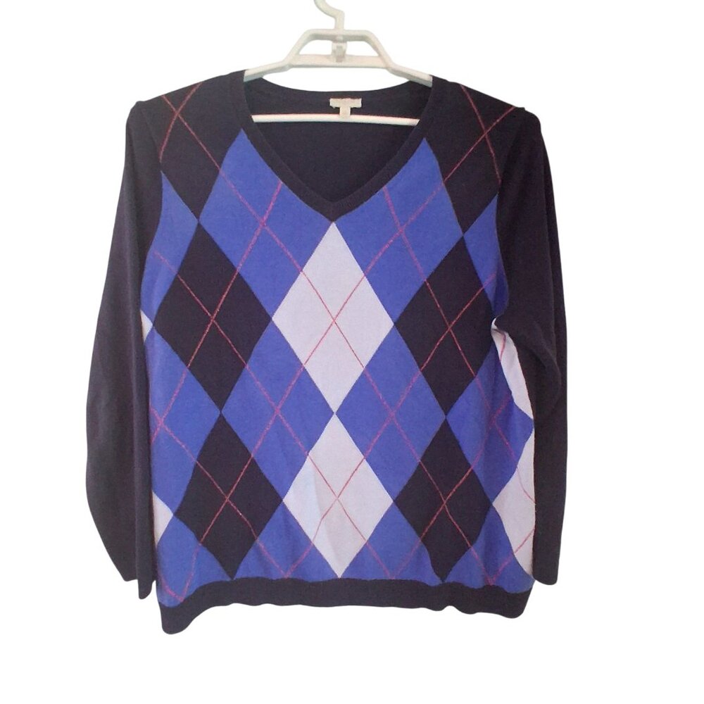 Talbots sweater womens 2X pullover argyle blue